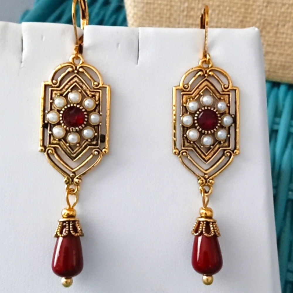 New Vintage Dark Red Themed Dangles - Picture 1 of 6